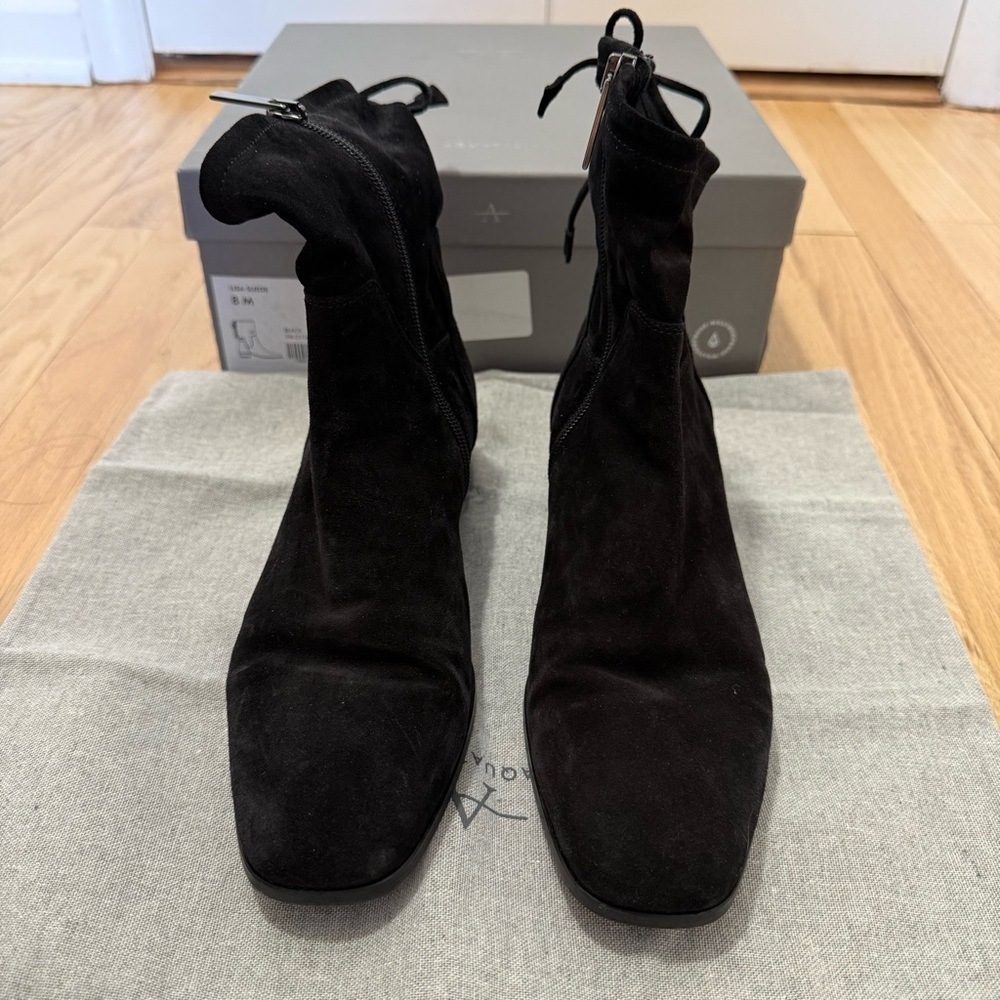 Aquatalia Lisa Leather Suede Boots Weatherproof Ankle Slouch Boots Black Size 8